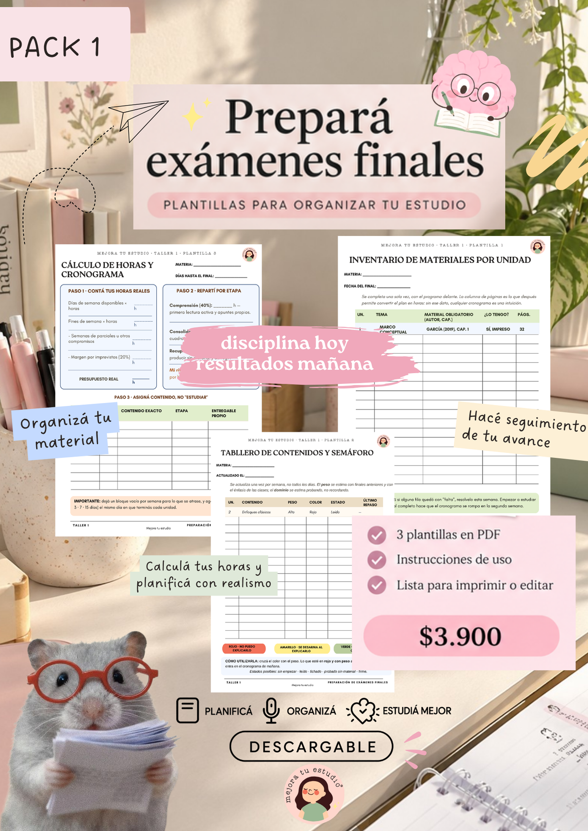 PACK DE PLANILLAS para preparación de exámenes finales